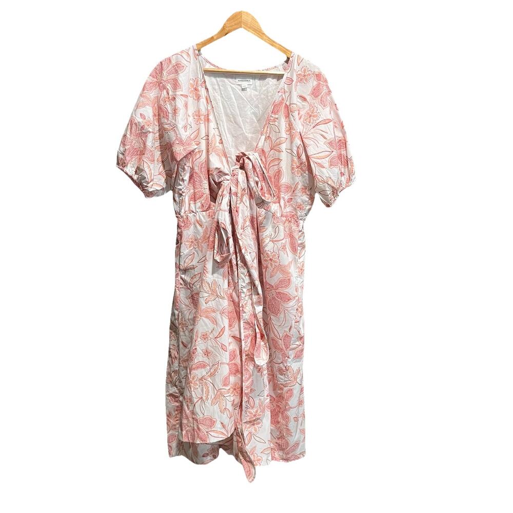 Summersalt Coastal Poplin Floral Print Puff Sleeve Wrap Midi Dress‎ Size Large